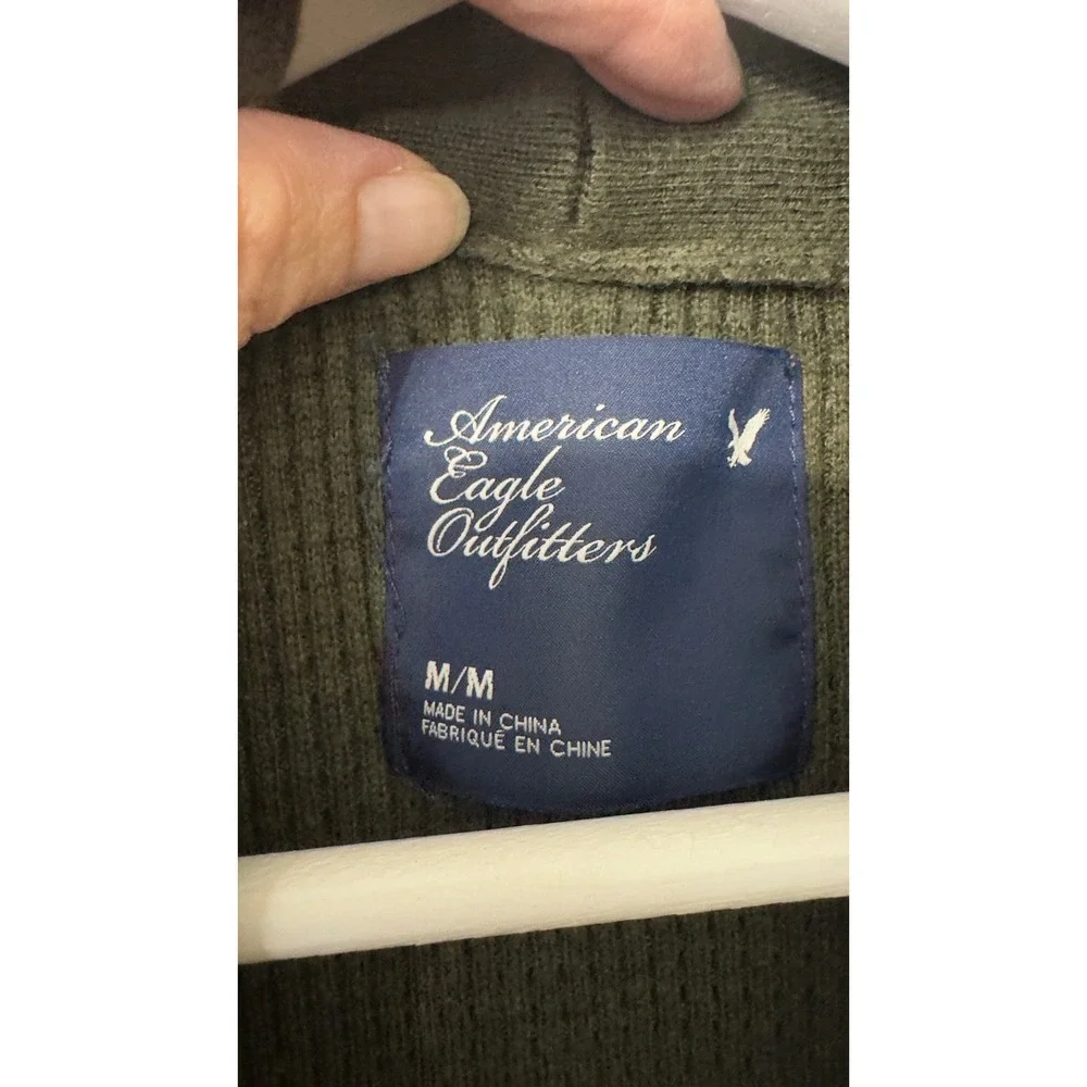 American Eagle Cardigan Mens M Olive Shawl Collar Waffle‎ Knit Gorpcore Preppy
